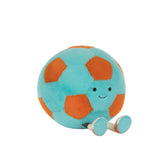 Plush toy soccer ball with wheels on a white background