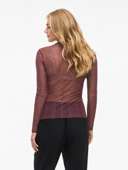 Vila Viturno Glitter Long Sleeved Top- Fig