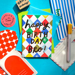 Kerrie Illustrates Happy Birthday Bro! Patterned Birthday Card