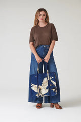 One Hundred Stars Stork Navy Velvet Tote Bag