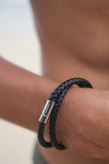 Bartlett Men's Leather Double Plaited Wrap Bracelet - Black