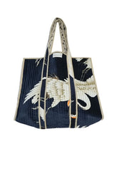 One Hundred Stars Stork Navy Velvet Tote Bag