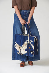 One Hundred Stars Stork Navy Velvet Tote Bag