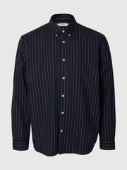 Selected Men Organic Cotton Jay Shirt - Sky Captain/White Pinstripe