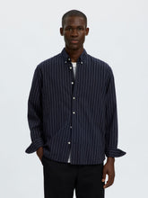 Selected Men Organic Cotton Jay Shirt - Sky Captain/White Pinstripe