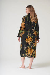 One Hundred Stars Chrysanthemum Black Crepe Gown