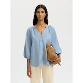 Selected Femme Linen Blend Shirt - Dusty Blue/ Bright White Stripes