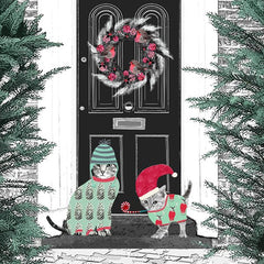Sally Scaffardi Cats At Front Door Christmas Card
