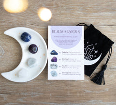 Lotus & Lapis Stress Healing Crystal Healing Gift Set With Moon Trinket Dish