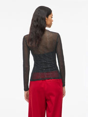Vila Viturno Glitter Long Sleeved Top- Black Beauty
