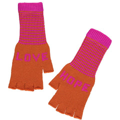 Quinton & Chadwick - Fingerless Love Hope Gloves in Orange and Fuchsia Pink