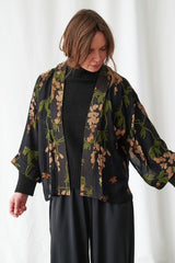 One Hundred Stars Wisteria Black Kimono