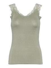 Pieces Barbera Lace Vest Top - Deep Lichen Green