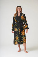 One Hundred Stars Chrysanthemum Black Crepe Gown