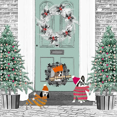Sally Scaffardi Dogs At Front Door Christmas Card