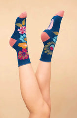 Powder Design - Vintage Floral Ladies Ankle Socks Ink