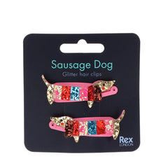 Sausage Dog Glitter Hair Clips - Set of 2