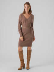 Vero Moda Holly V-Neck Long Sleeve Dress - Brown Lentil
