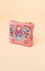 Powder Design - Velvet Embroidered Mini Pouch Matryoshka Doll Petal