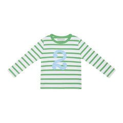 Bob & Blossom Long Sleeved Striped Breton Number T-Shirt - Green and Blue