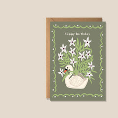 Kiran Ravilious Swan Vase Birthday Card