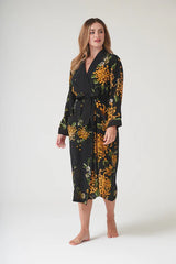 One Hundred Stars Chrysanthemum Black Crepe Gown