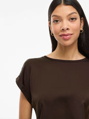 Vila Ellette Satin Top - Coffee Bean
