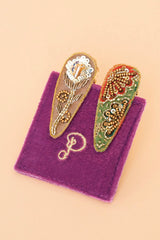 Powder Design - Jewelled Hair Clips (Set of 2) Floral Stem & 60s Abstract, Sage