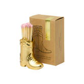 Paddywax Cowboy Boot Ceramic Match Holder & Matches - Gold