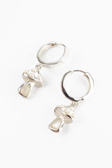 My Doris - Silver Pearl & Rainbow Moonstone Mushroom Hoop Earrings