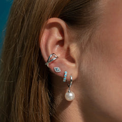 Scream Pretty - Silver Modern Pearl Hoop Earrings