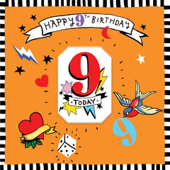 Sooshichacha Age 9 Tattoo Birthday Card