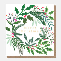 Caroline Gardner-Foliage Wreath Meningitis Now Charity Christmas Cards Pack of 8