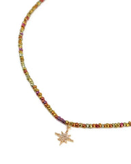 My Doris - Multi Rainbow Beaded Star Gold Pendant Necklace