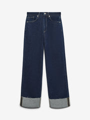 Vero Moda Tessa Fold Up Wide Fit Jeans - Dark Blue Denim