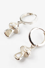 My Doris - Silver Pearl & Rainbow Moonstone Mushroom Hoop Earrings