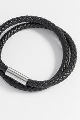 Bartlett Men's Leather Double Plaited Wrap Bracelet - Black