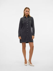 Vero Moda Jennie Long Sleeve Short Denim Dress - Black Denim