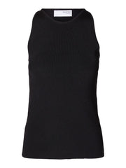 Selected Femme Sleeveless Rib Knit Top - Black