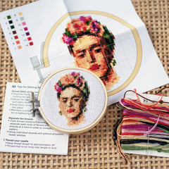 Kikkerland Mini Cross Stitch Embroidery Kit - Frida