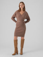 Vero Moda Holly V-Neck Long Sleeve Dress - Brown Lentil