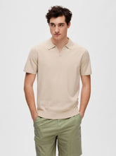 Selected Homme Mattis Knit Open Polo - Oatmeal