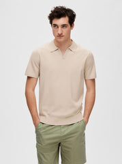 Selected Homme Mattis Knit Open Polo - Oatmeal