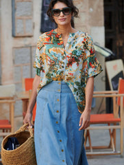 One Hundred Stars - China Tree Aqua Tea Blouse