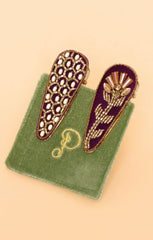 Powder Design - Jewelled Hair Clips (Set of 2) Hexagon & Floral Stem Damson