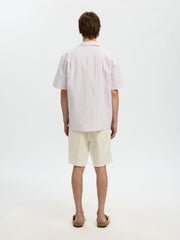 Selected Homme Clay Linen Shirt - Rose Dawn/ Wide White