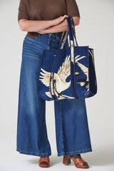 One Hundred Stars Stork Navy Velvet Tote Bag