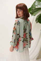 One Hundred Stars Chrysanthemum Aqua Short Kimono