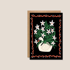 Kiran Ravilious Flowers In A Swan Vase Card