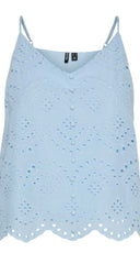 Pieces Vilde Broderie Top - Cashmere Blue